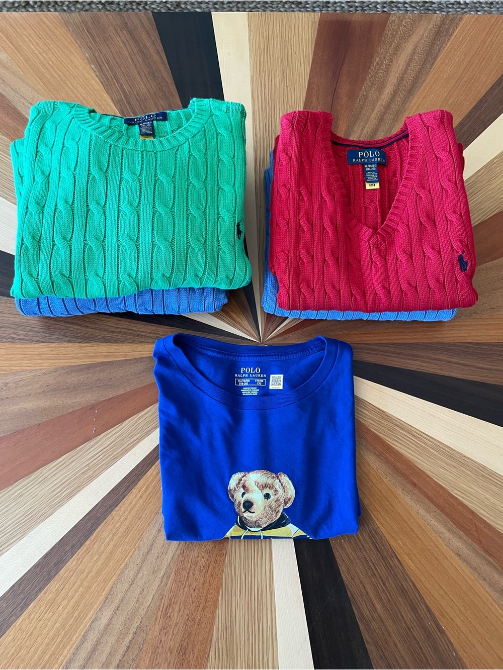 Polo by Ralph Lauren Men's Cable Knit Sweaters & Tee - Green, Red, Royal Blue